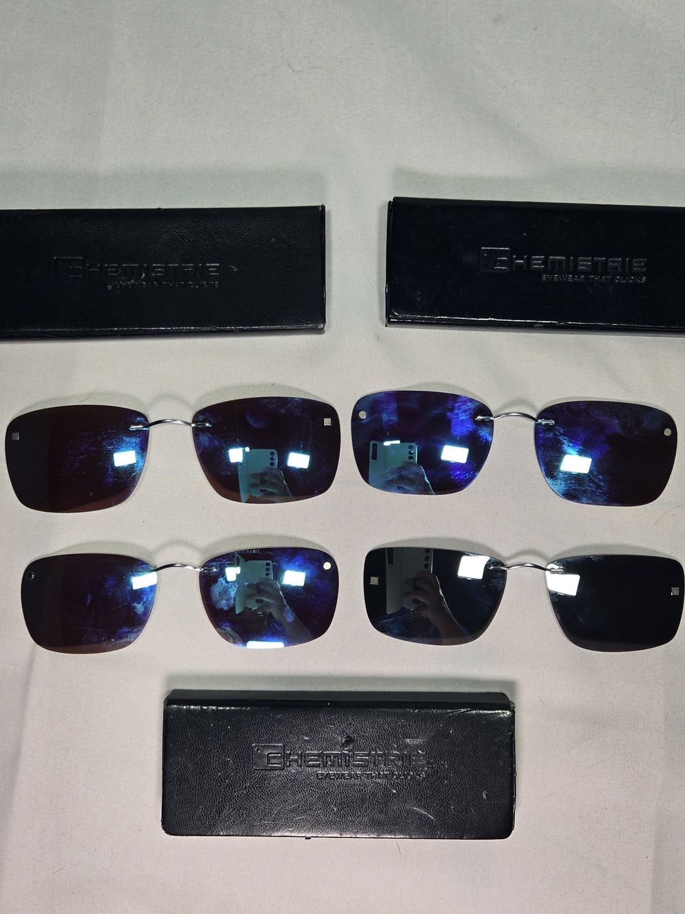 Chemistrie Lot of 4 Clip On Sunglass Eyewear That Clicks Magnetic Sun Shades